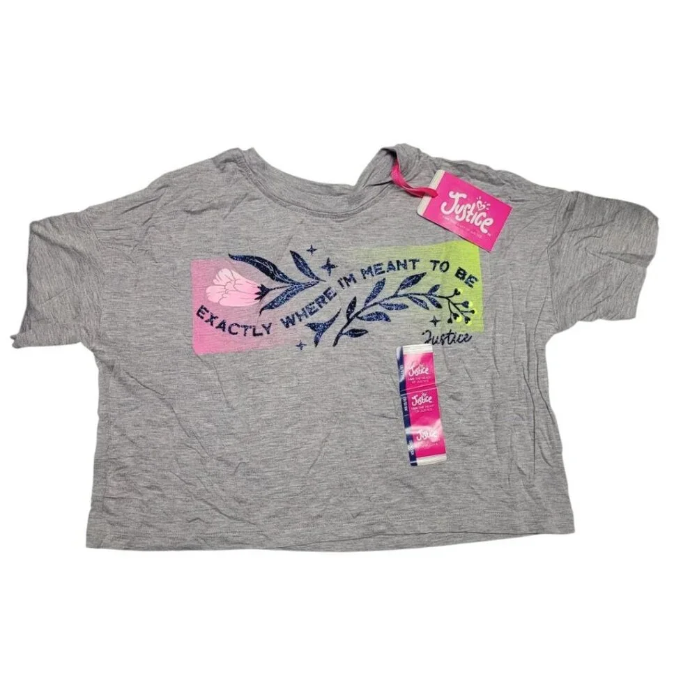 Justice Meant To Be‎ T Shirt Girls Small 5 6 Glitter Tags Gray Short Sleeve